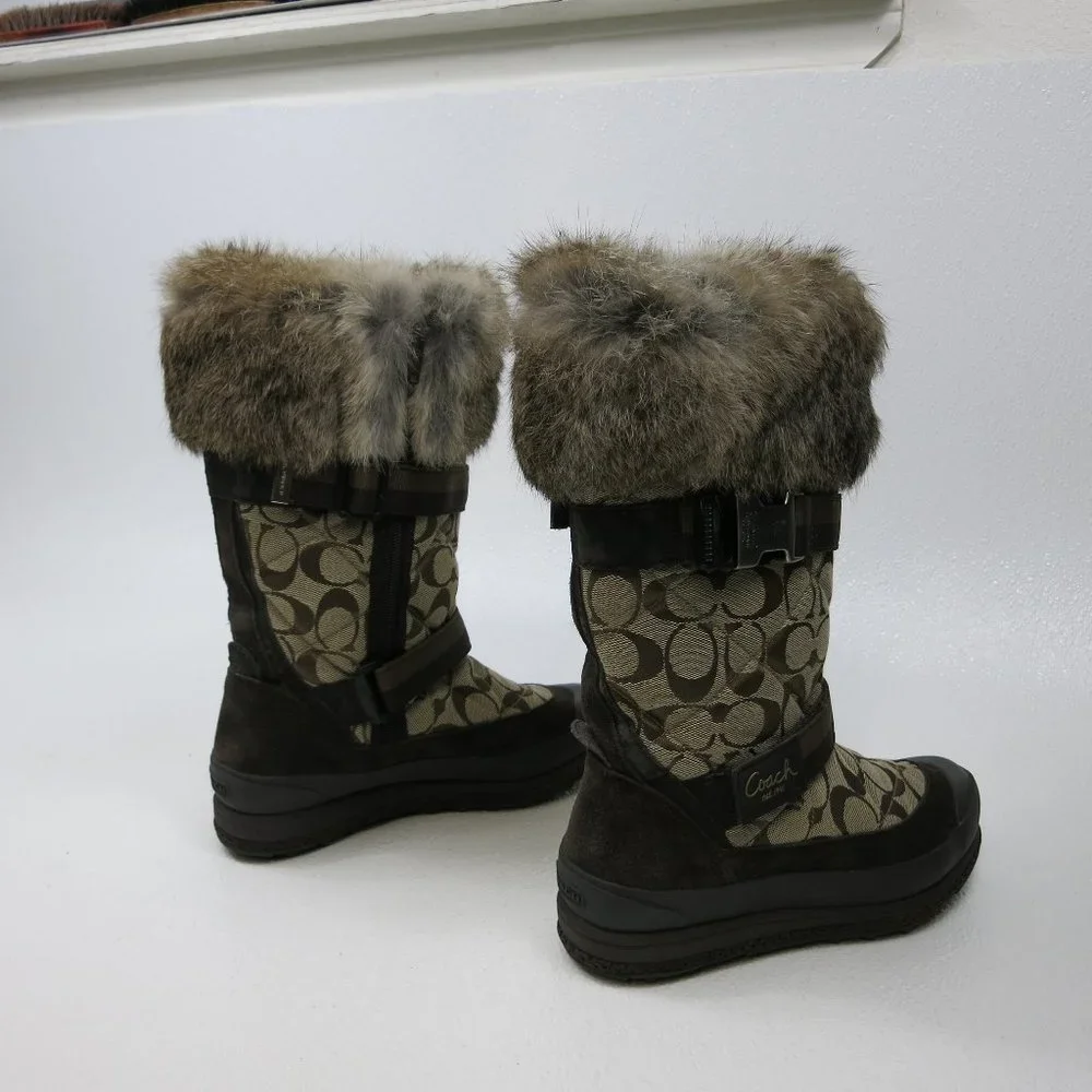 Coach Signature Mariette Fur Trim Canvas Boots Size 5.5 M - Picture 4 of 9